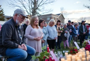 Community gathering with memorial candles in Helena