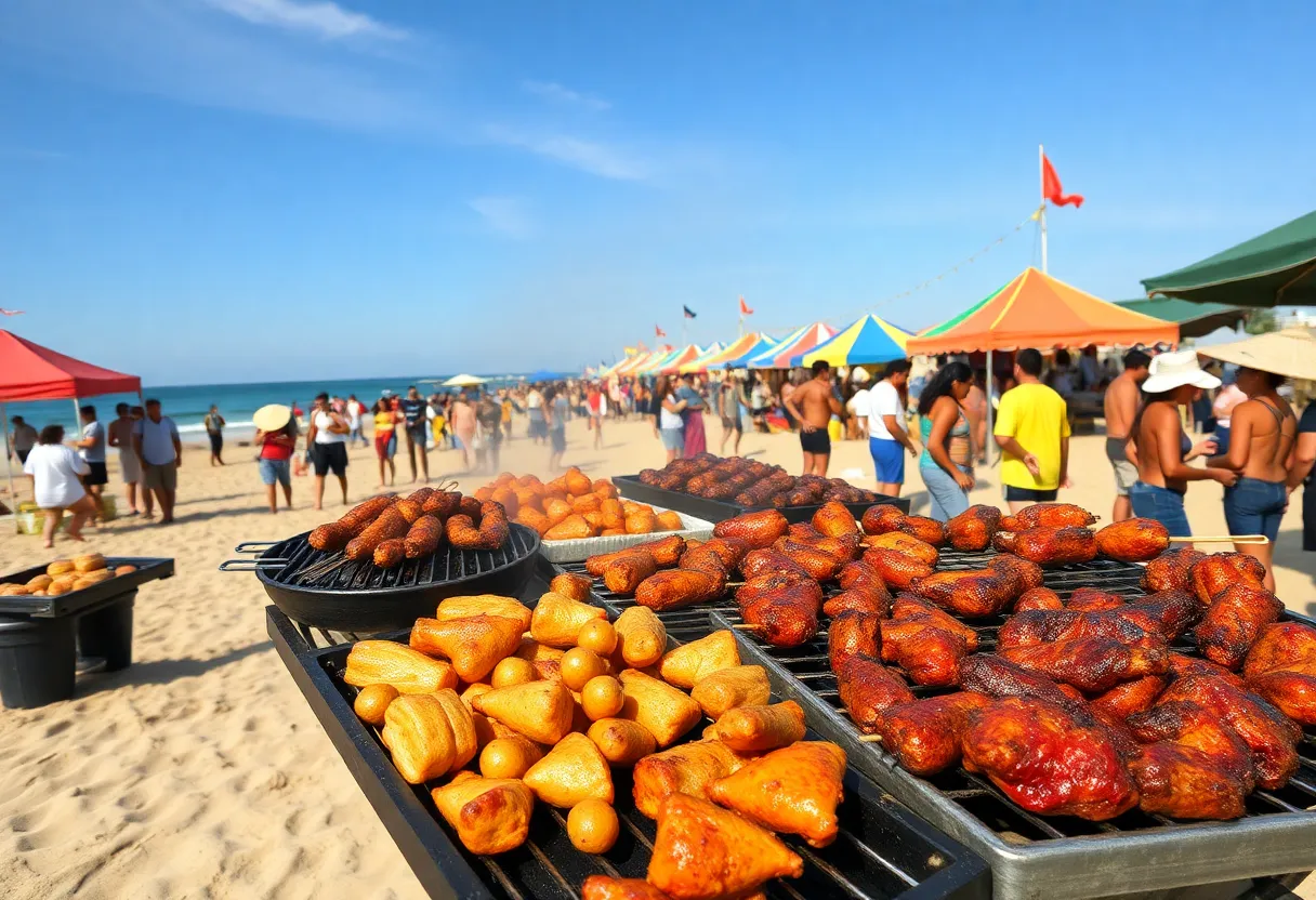 People enjoying a barbecue celebration at Bolsa Chica State Beach