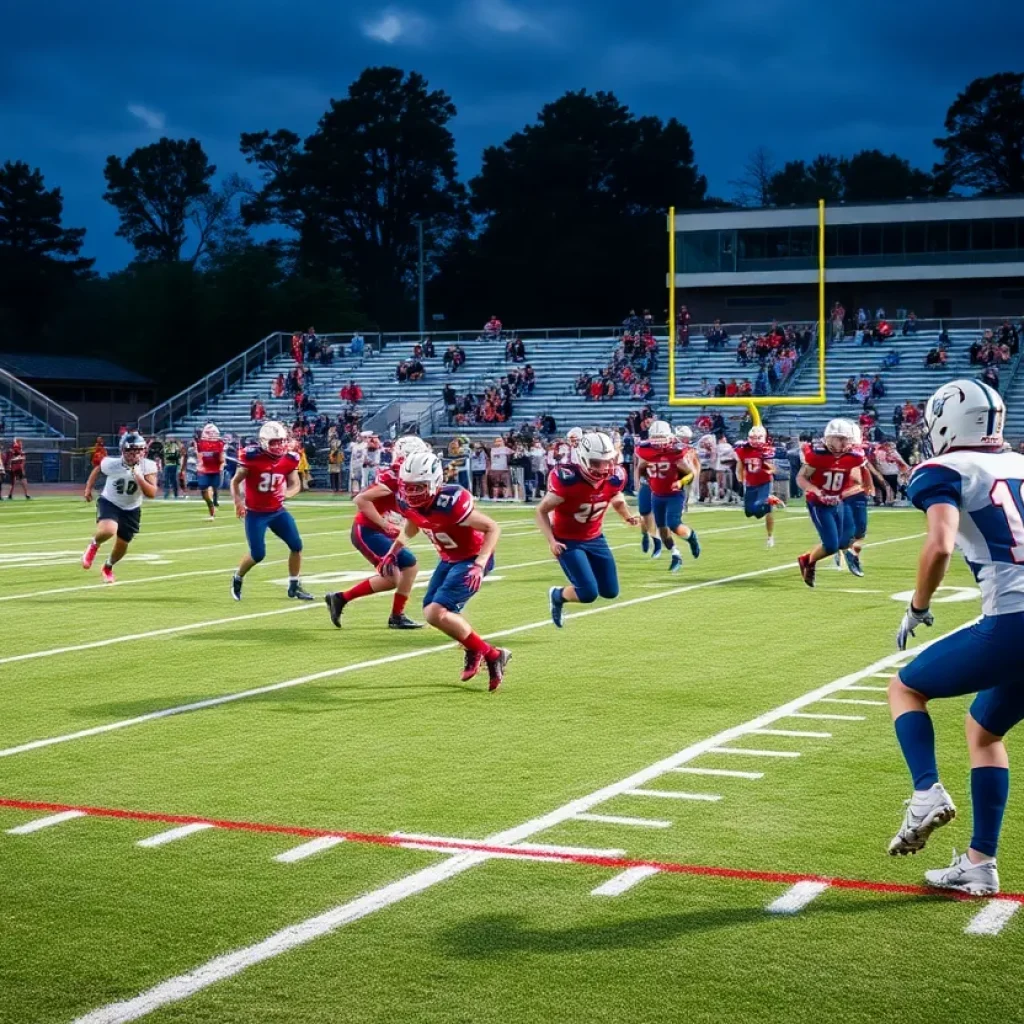 High school football players competing in a match