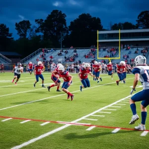 High school football players competing in a match