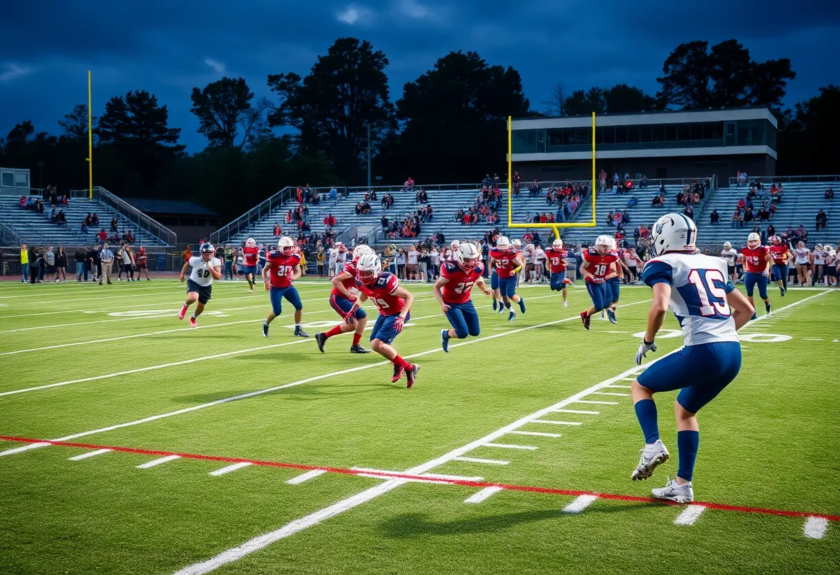 High school football players competing in a match