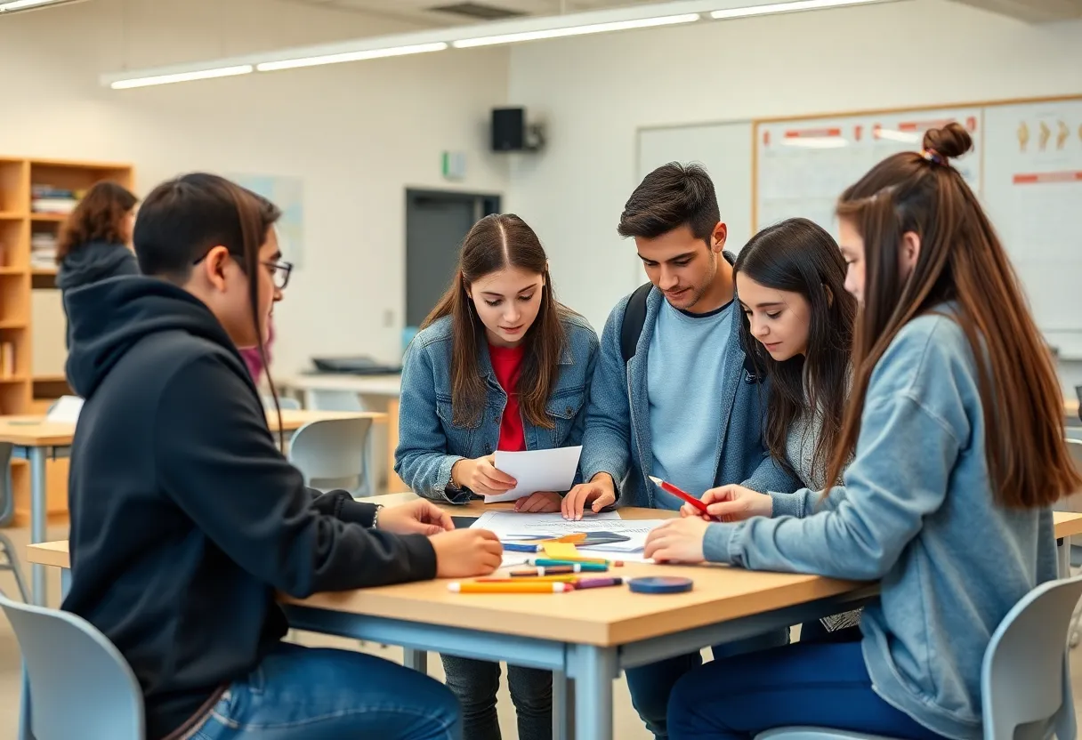 Students collaborating on innovative projects at Huntington Beach High School.