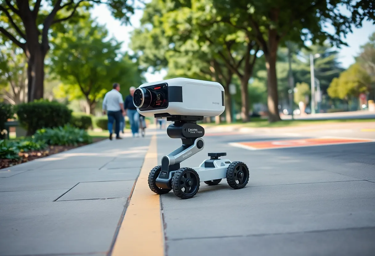 Robot conducting sidewalk assessment in Irvine