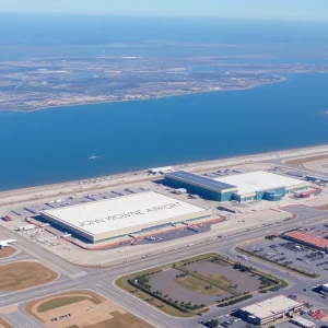 Aerial view of construction at John Wayne Airport