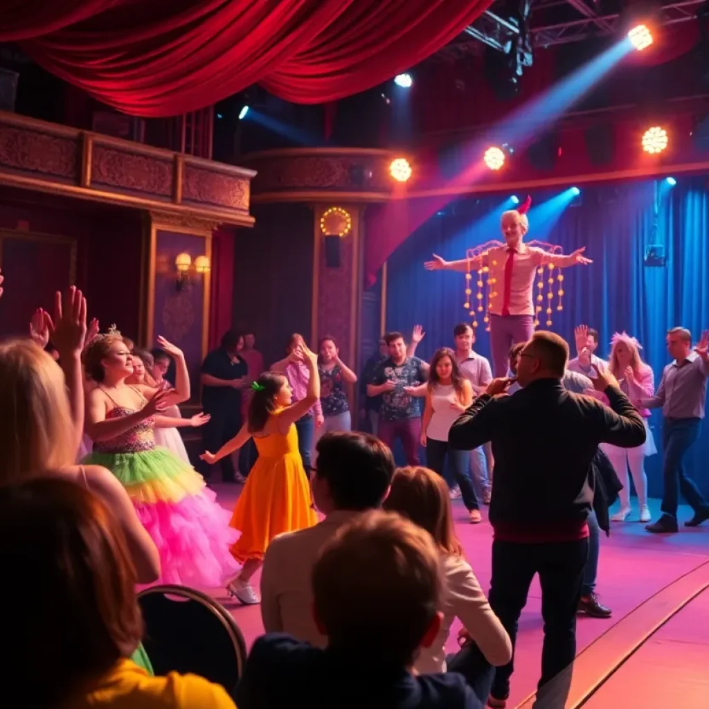 Performance scene from & JULIET musical with vibrant costumes