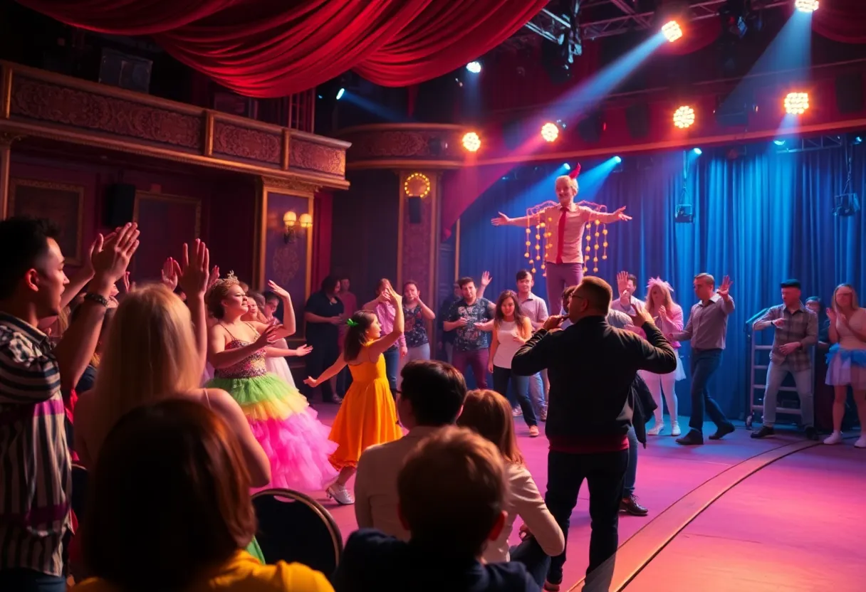 Performance scene from & JULIET musical with vibrant costumes