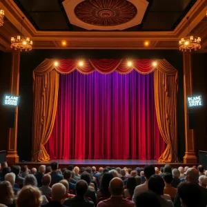 Theater stage set for a musical performance in Laguna Beach.