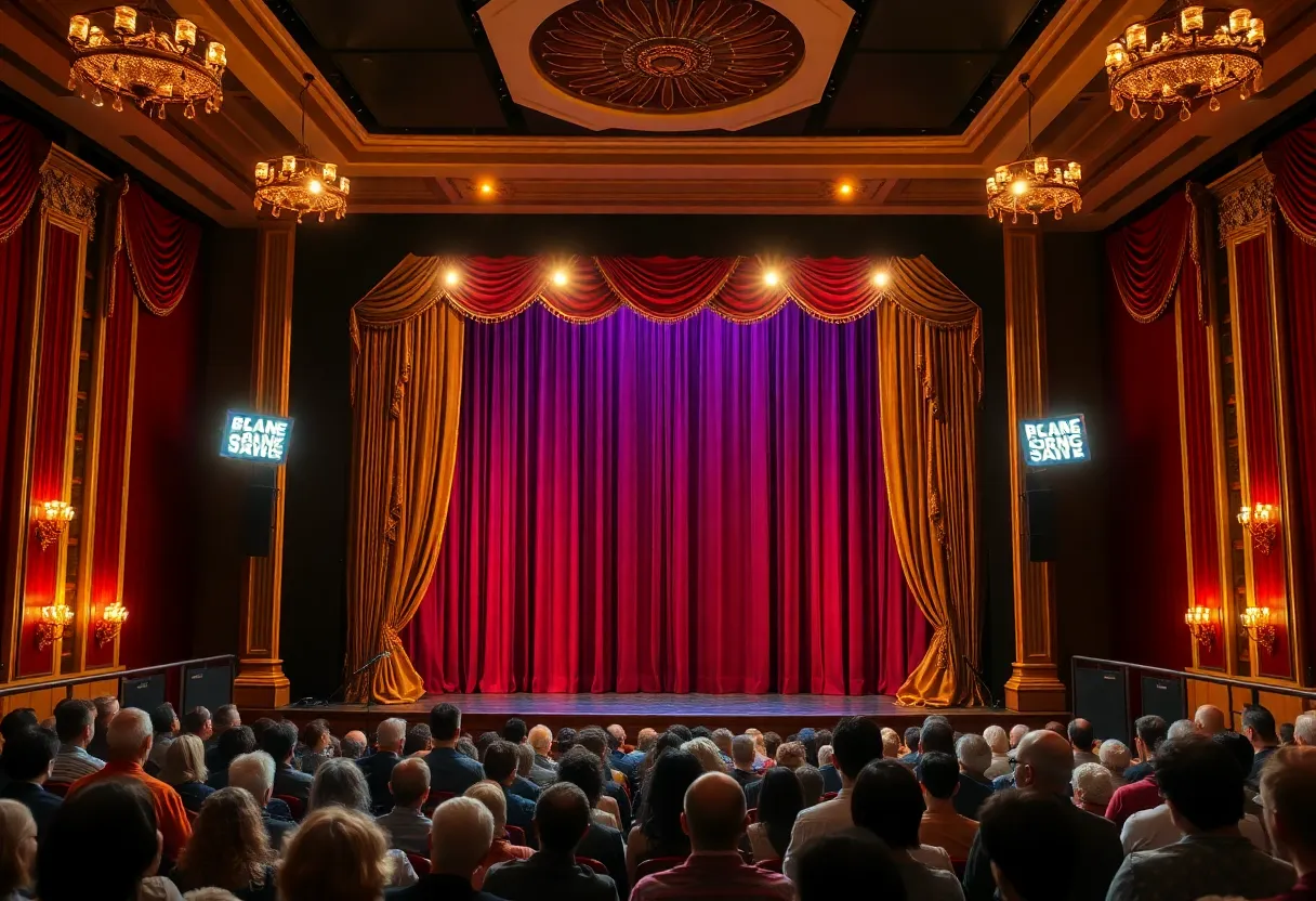 Theater stage set for a musical performance in Laguna Beach.