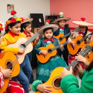 Students participating in a mariachi music workshop.