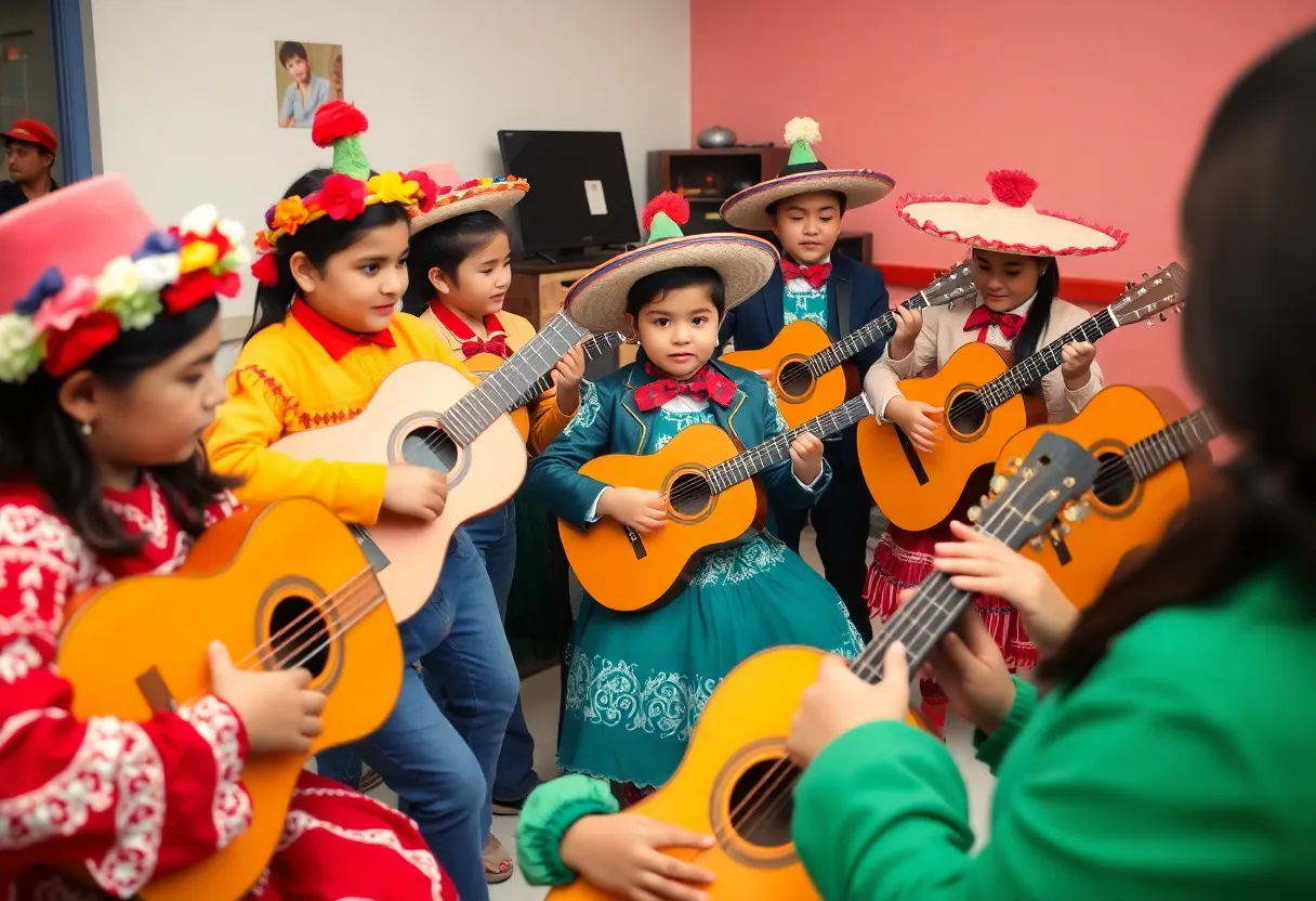 Students participating in a mariachi music workshop.
