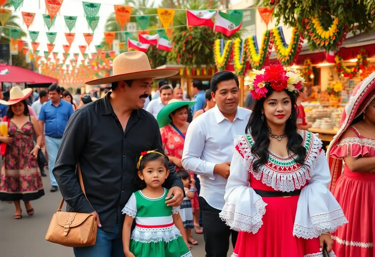 Families celebrating Mexican Independence Day with traditional costumes and cultural activities