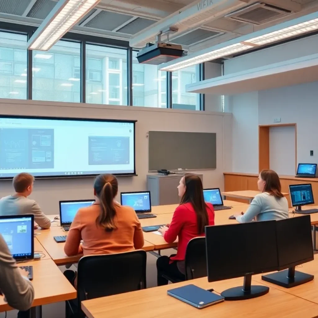 Modern classroom equipped with advanced technology tools
