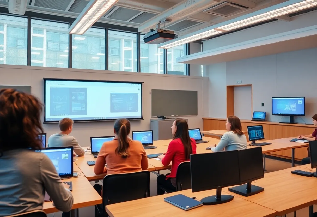 Modern classroom equipped with advanced technology tools