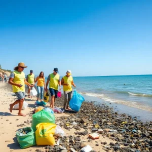 Volunteers participating in Coastal Cleanup Day at Newport Beach
