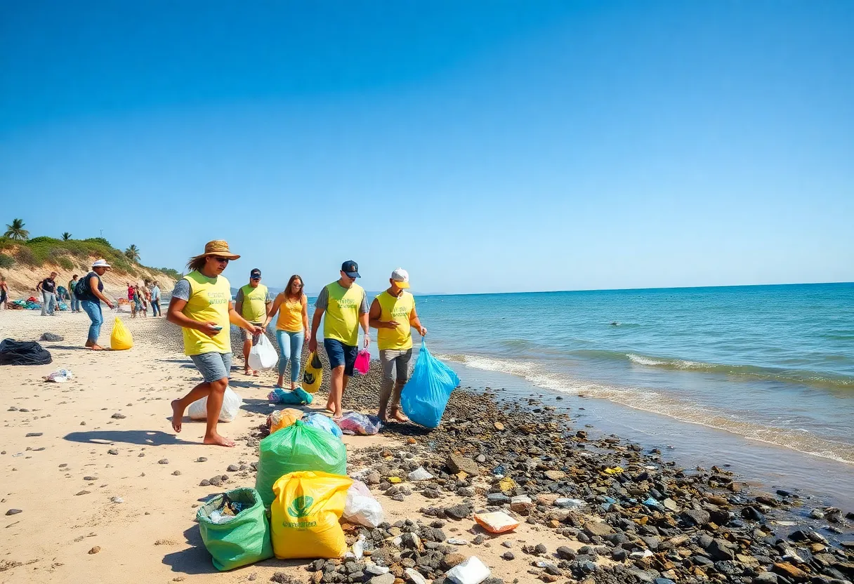 Volunteers participating in Coastal Cleanup Day at Newport Beach
