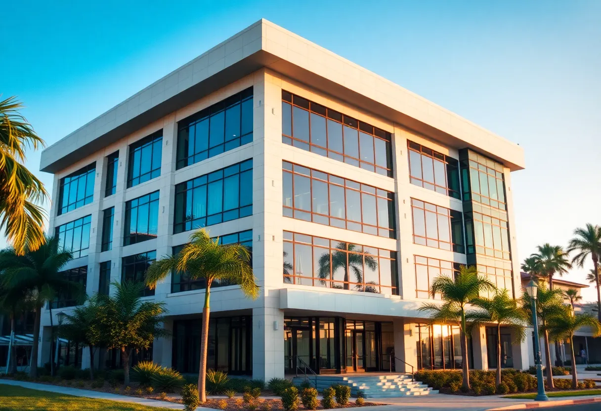 Exterior view of the Newport Beach office building acquired by Cress Capital.