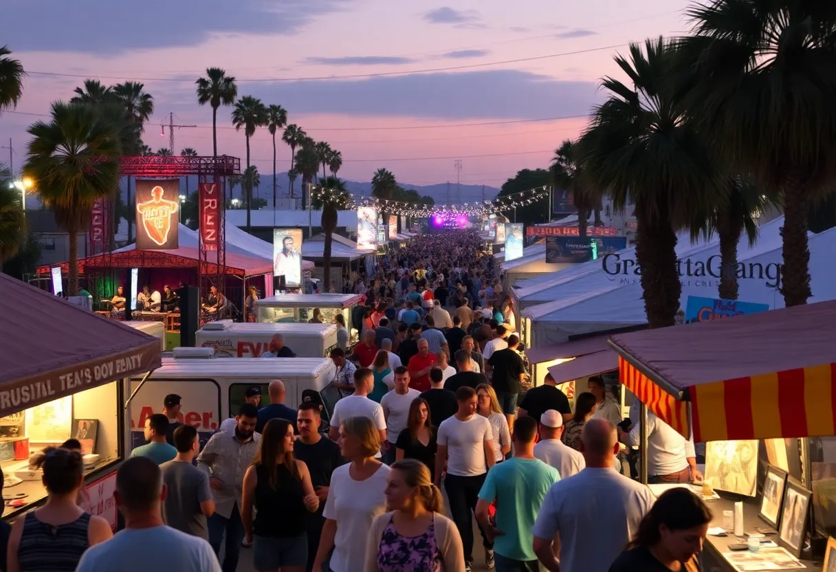 A collage of cultural events in Orange County showcasing music and food.