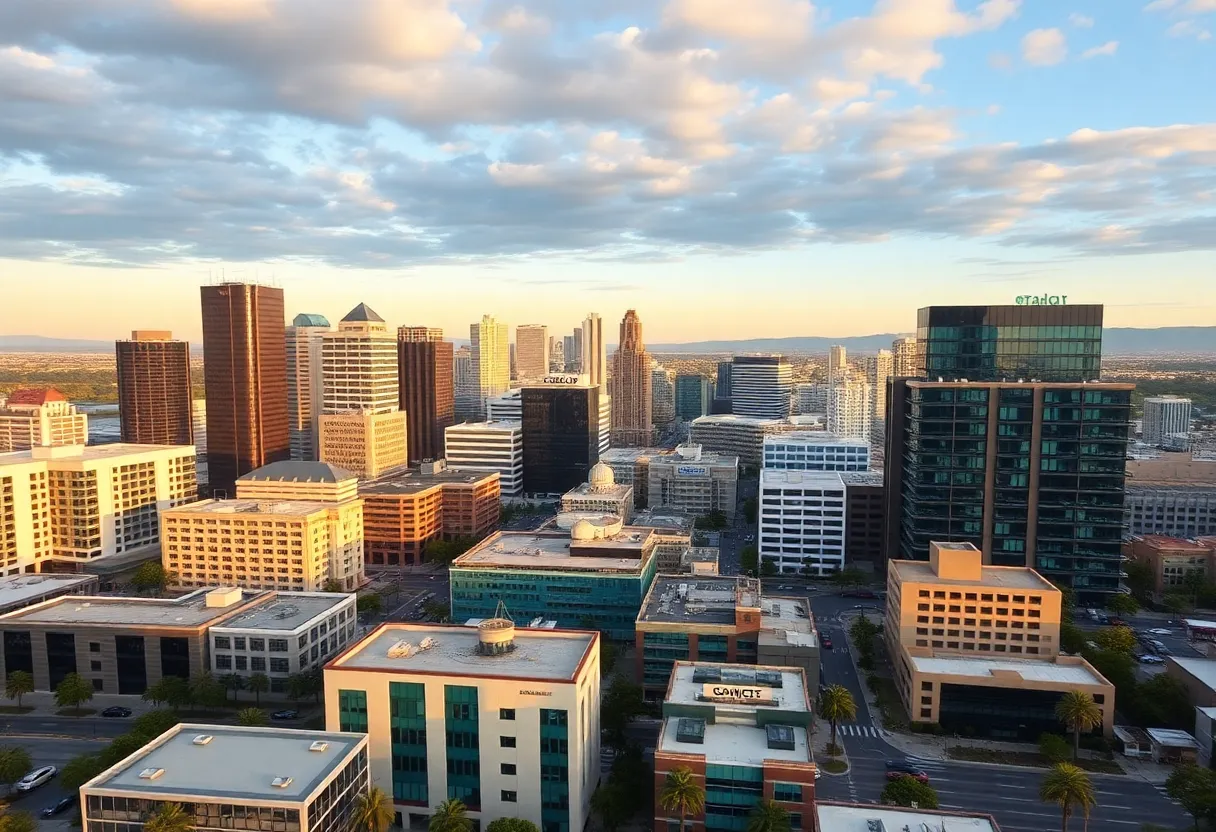 Skyline of Orange County showcasing technology companies
