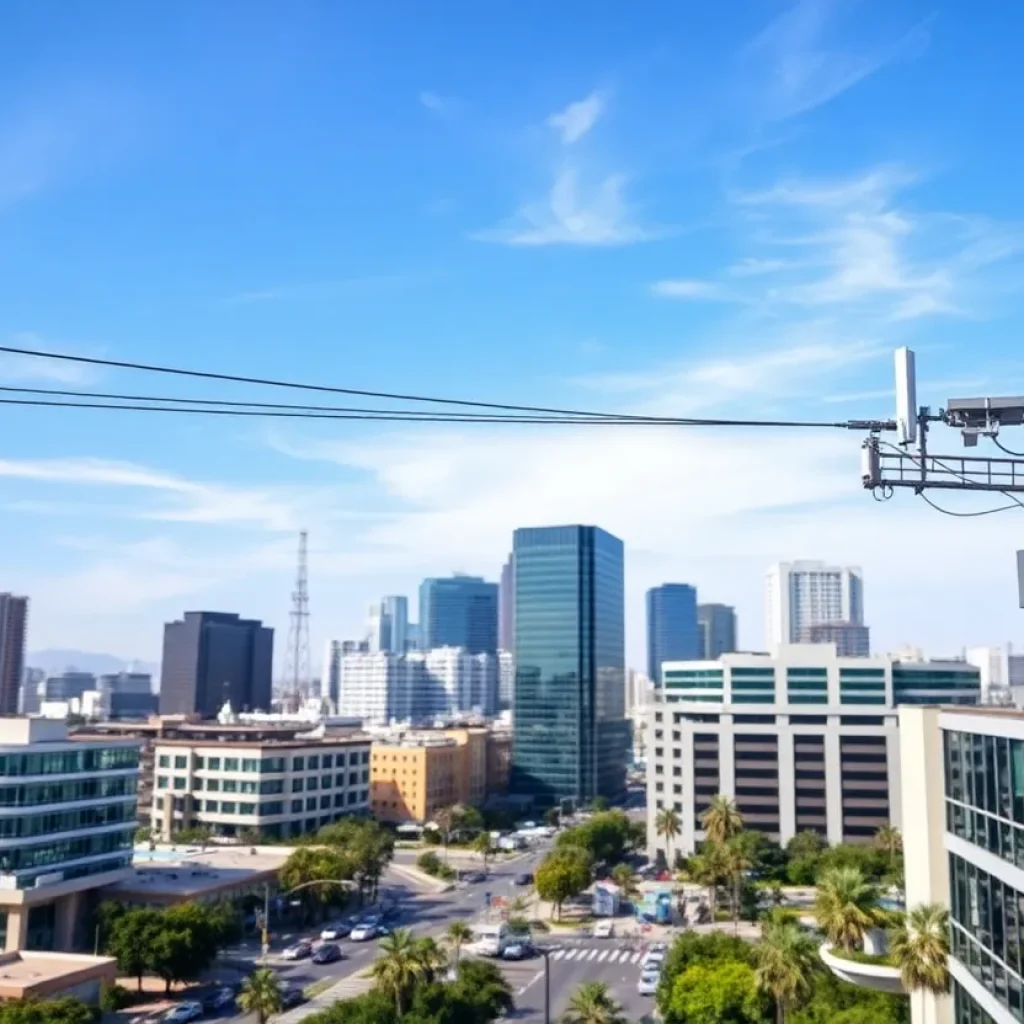Aerial view of telecommunications infrastructure in Orange County