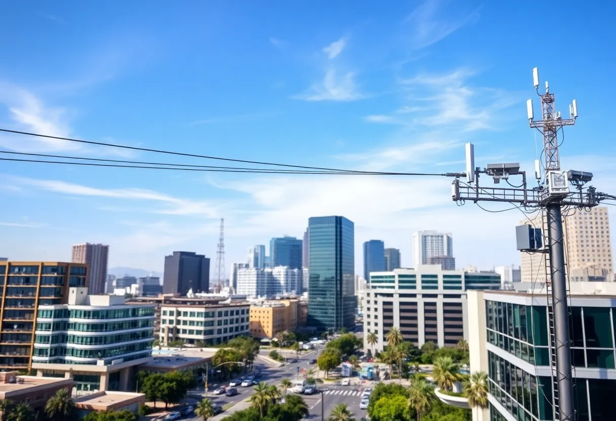 Aerial view of telecommunications infrastructure in Orange County