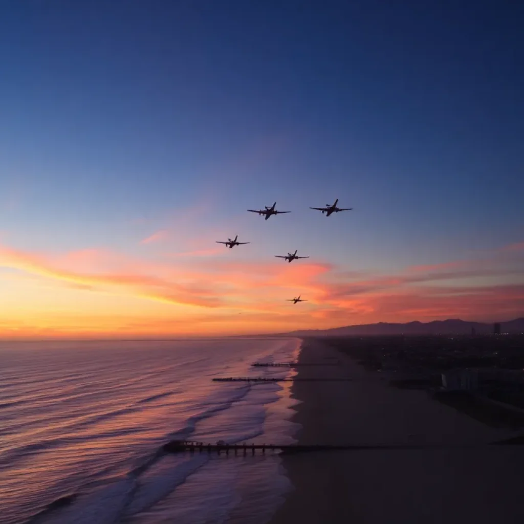 Aerial view of Pacific Airshow at Huntington Beach