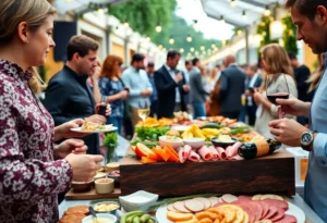 Attendees enjoying the Pacific Wine & Food Classic at Newport Dunes.