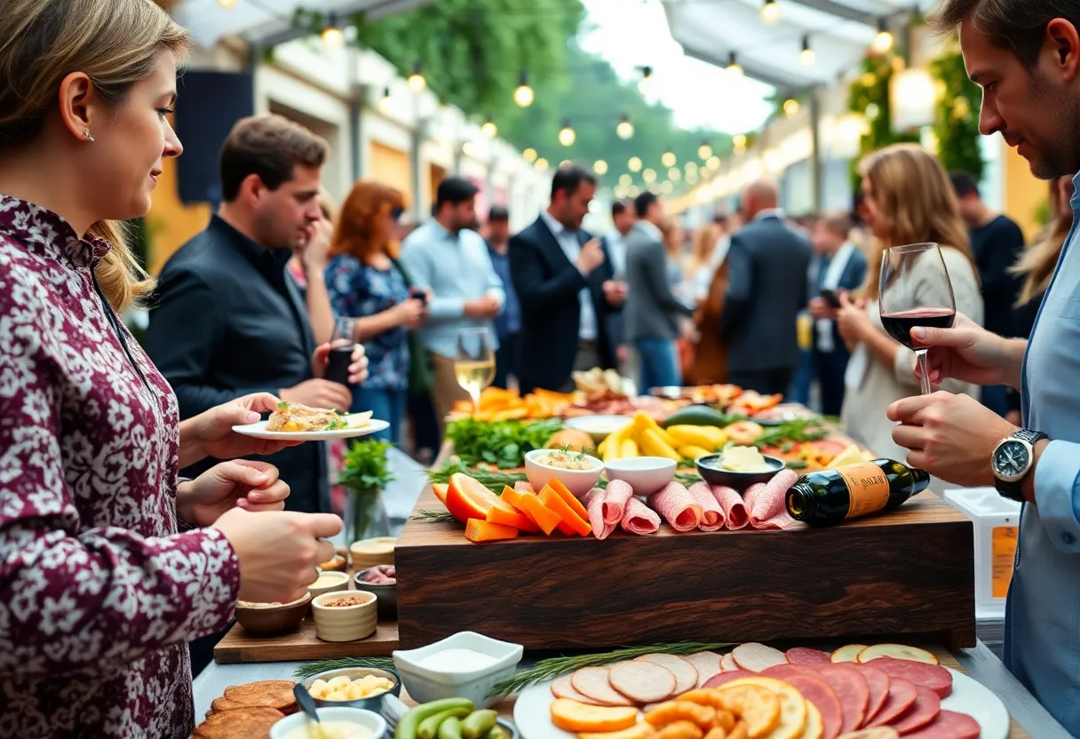 Attendees enjoying the Pacific Wine & Food Classic at Newport Dunes.