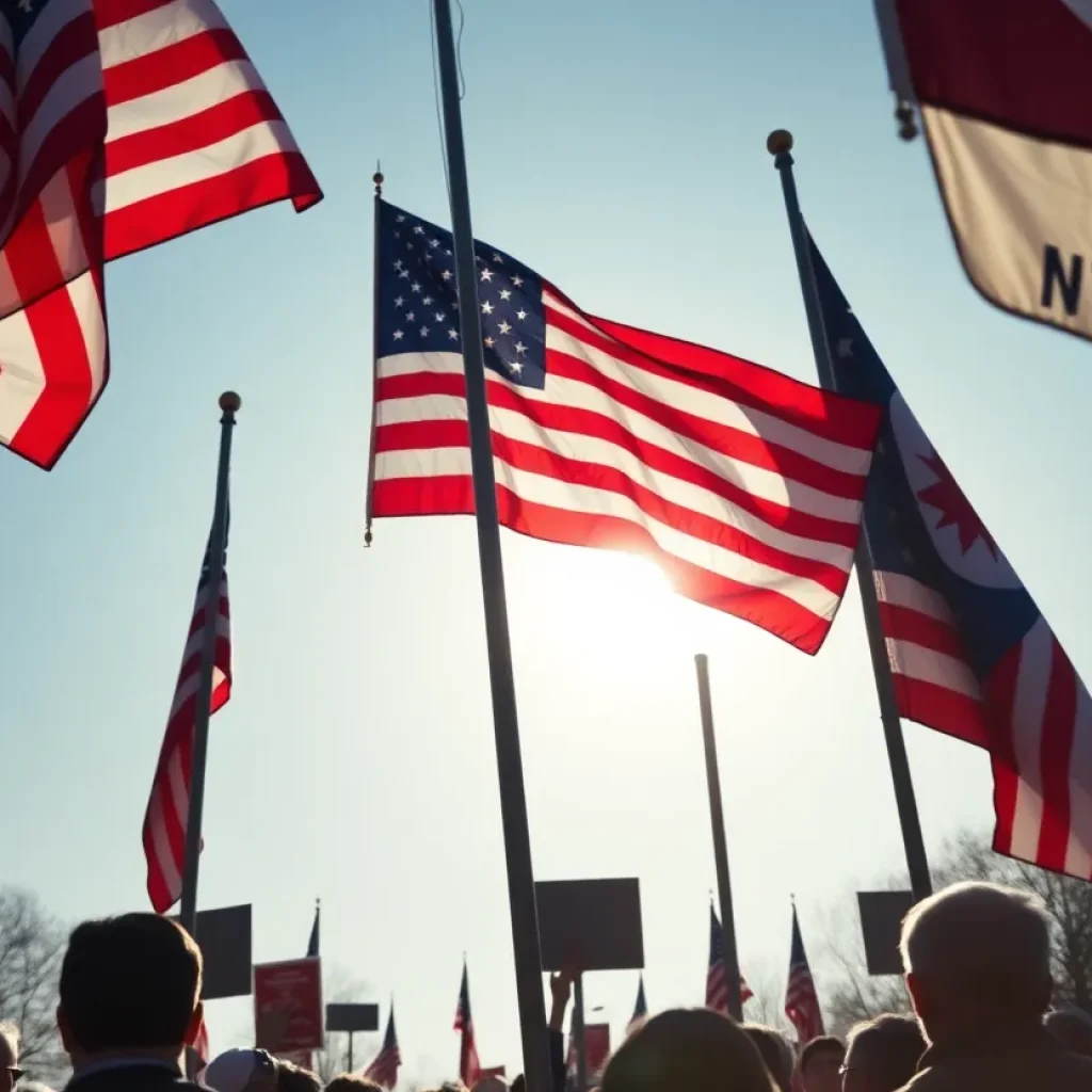 Vigil for conservative activist Charlie Kirk with flags at half-mast
