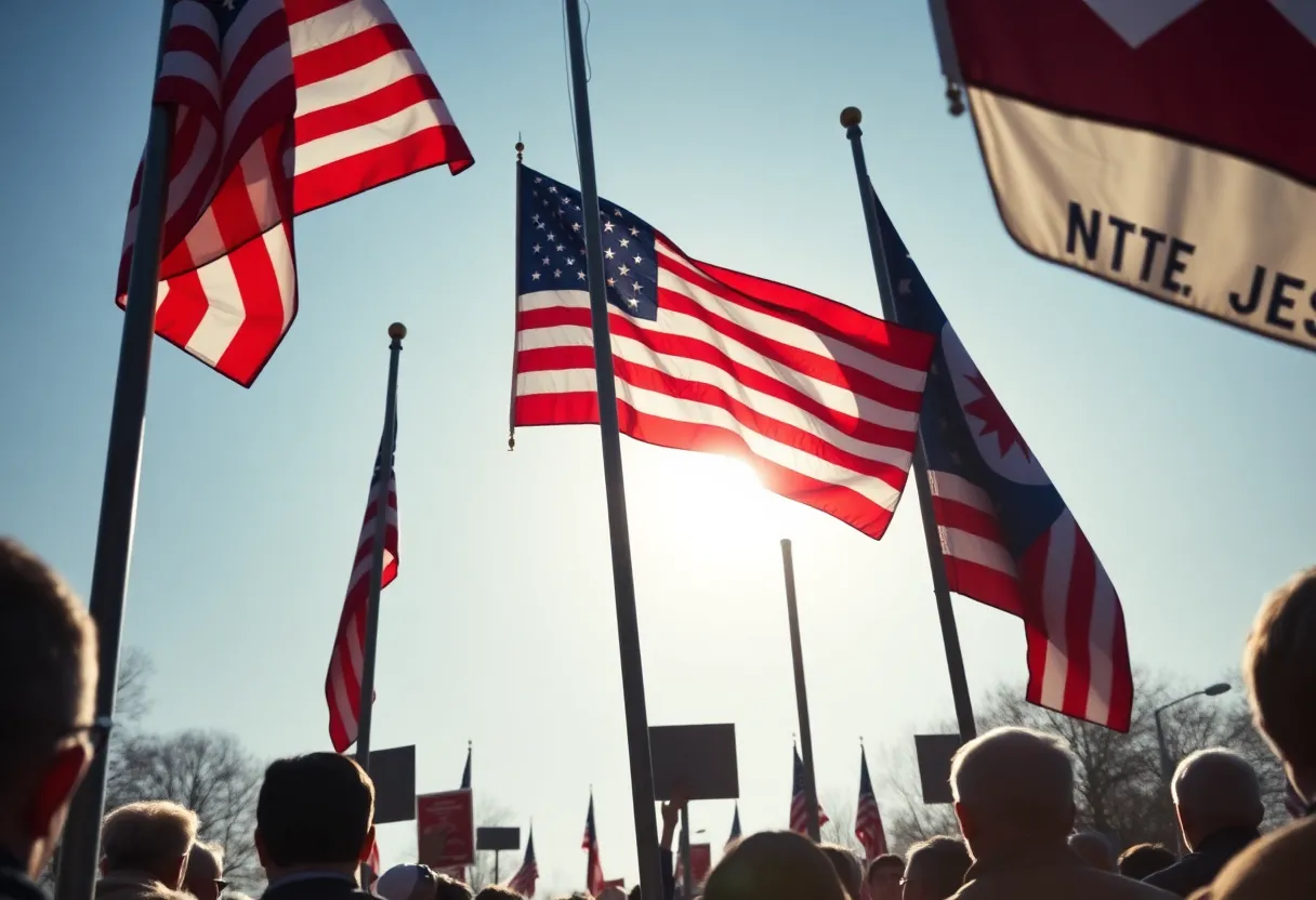 Vigil for conservative activist Charlie Kirk with flags at half-mast