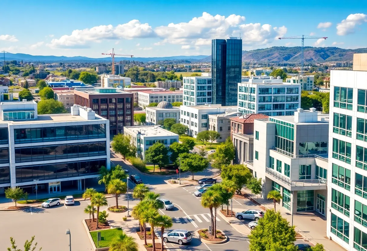 Cityscape of San Luis Obispo with technology-focused architecture