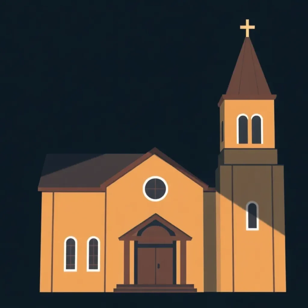 Illustration of a church with a dark shadow, symbolizing hidden dangers.