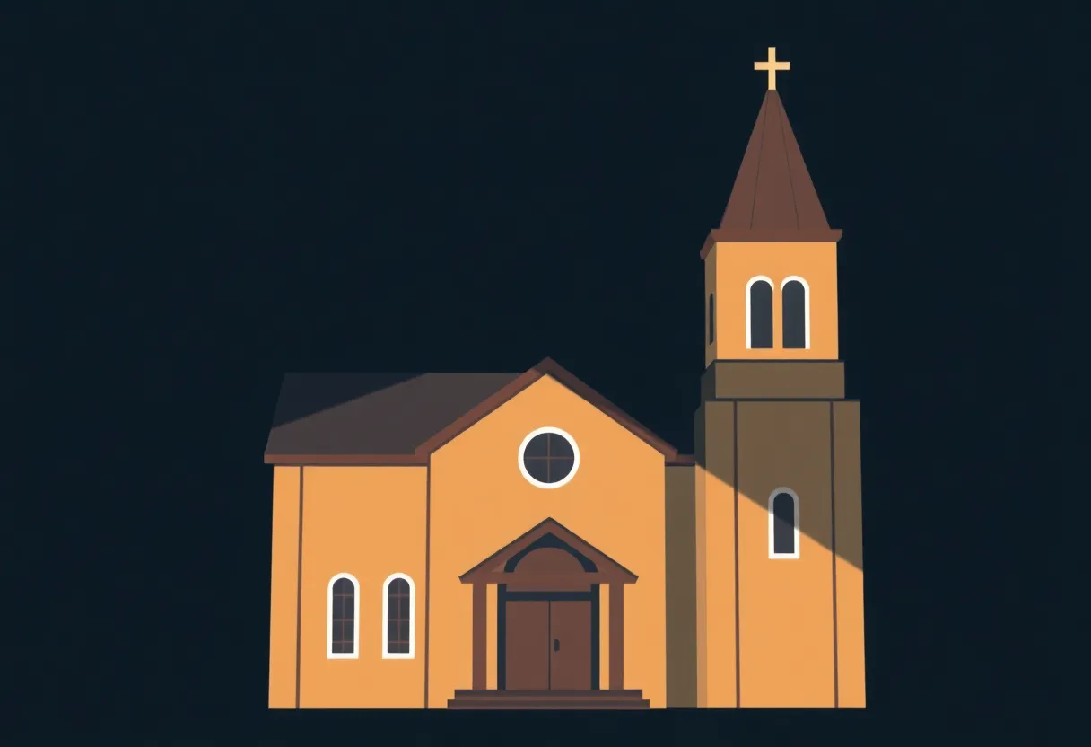 Illustration of a church with a dark shadow, symbolizing hidden dangers.