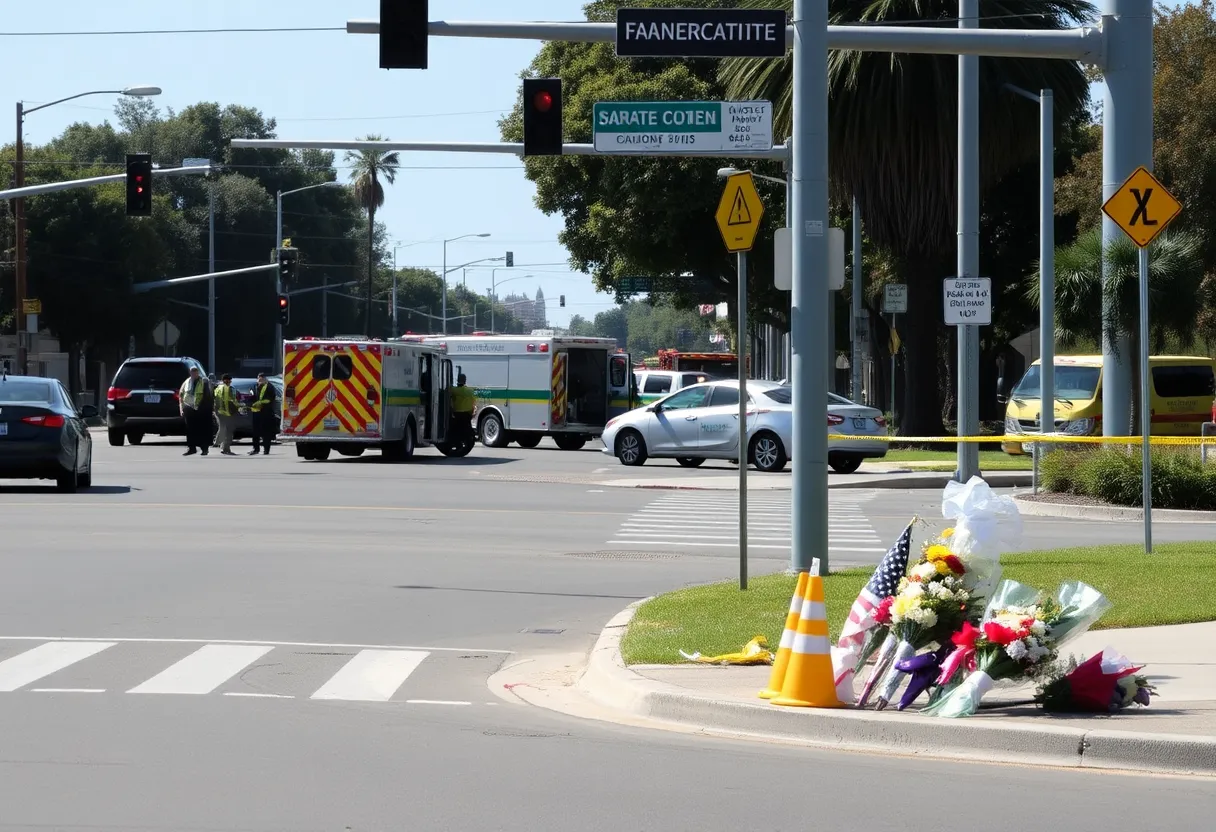 Emergency responders at the scene of a vehicle crash in Santa Ana