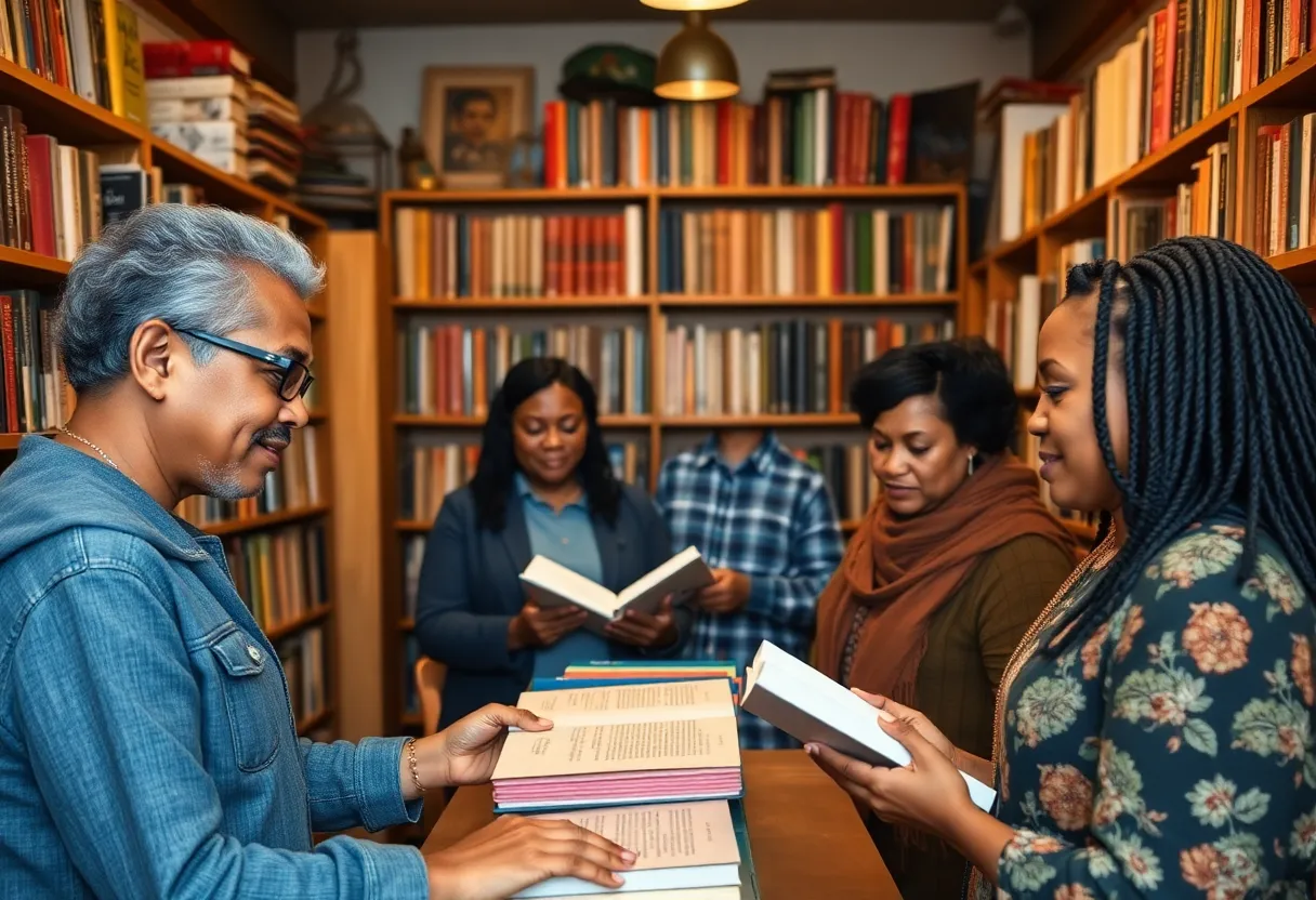 Community members participating in digital humanities at LibroMobile bookstore