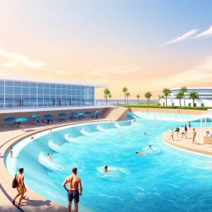 Conceptual design of Snug Harbor Surf Park with wave pool and facilities