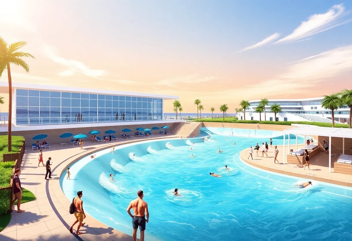 Conceptual design of Snug Harbor Surf Park with wave pool and facilities