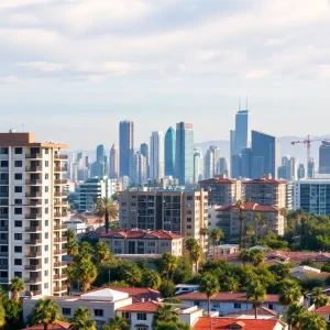 Southern California skyline featuring modern housing developments.