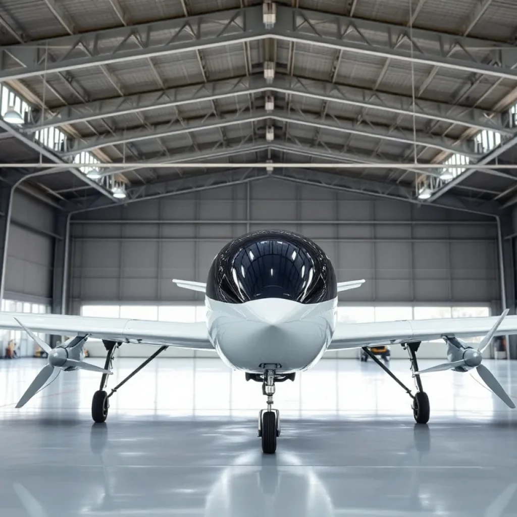 Prototype electric aircraft showcased at Supernal's engineering headquarters.