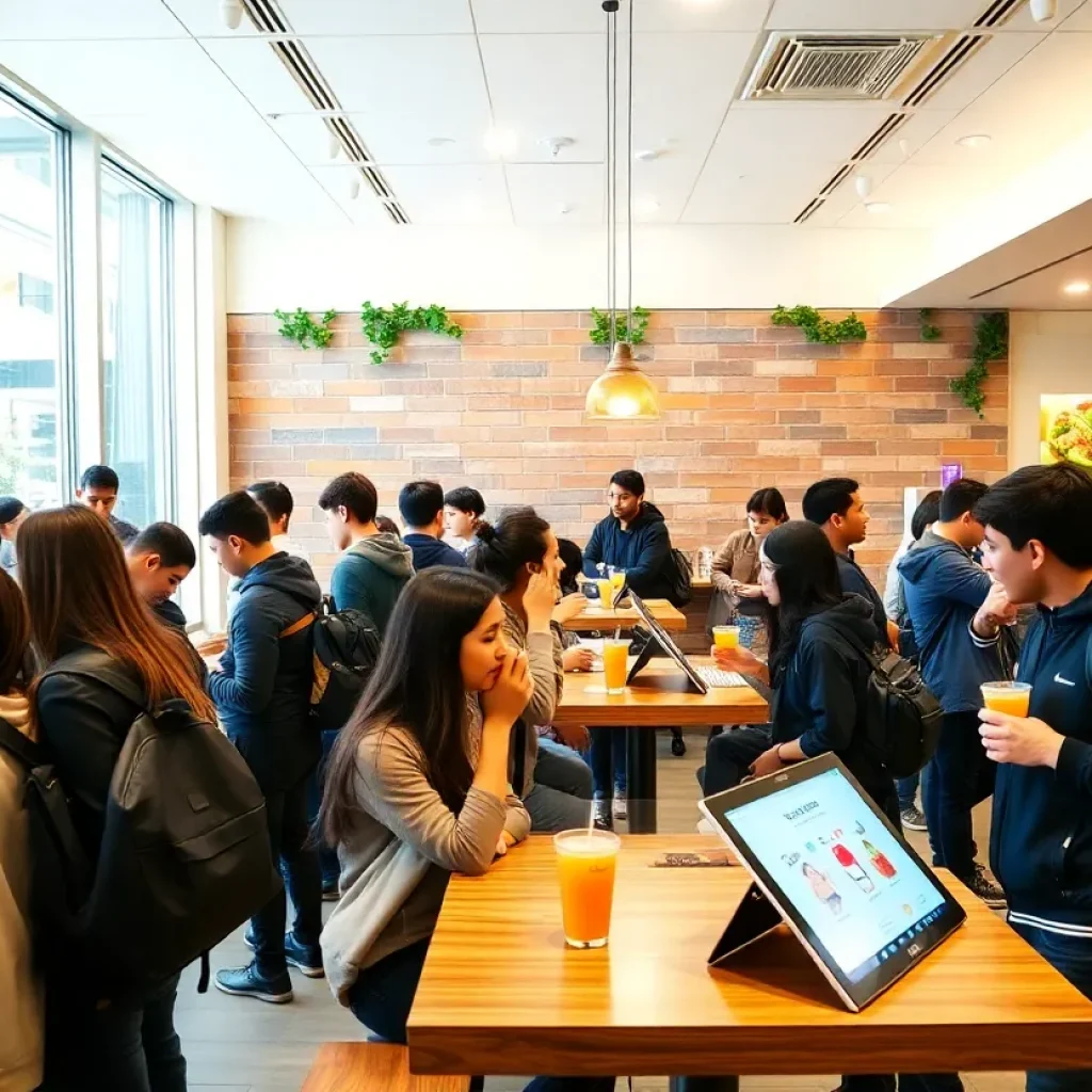 Interior of a Taco Bell Live Más Café with customers