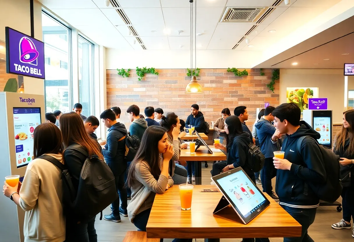 Interior of a Taco Bell Live Más Café with customers