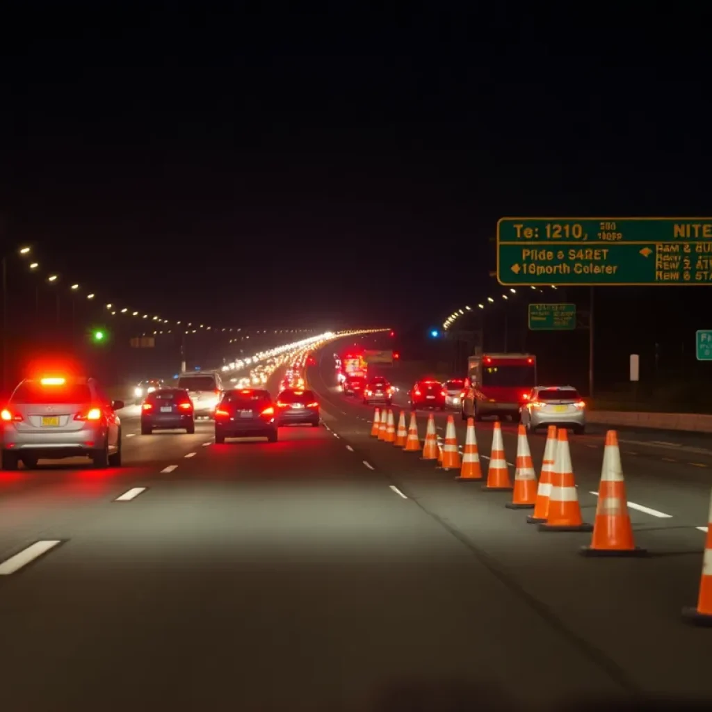 Emergency response vehicles at a vehicle crash site on the 55 Freeway