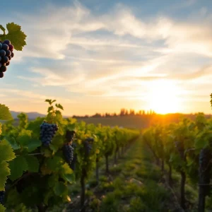 Scenic vineyards in Willamette Valley with ripe grapes