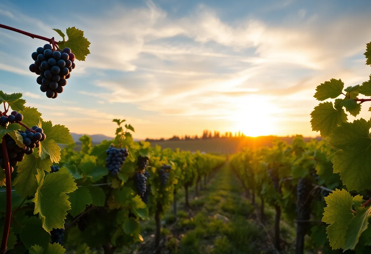 Scenic vineyards in Willamette Valley with ripe grapes