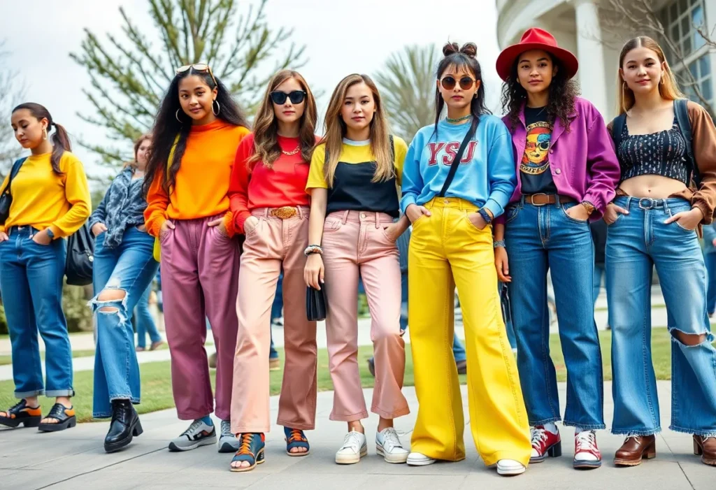 Students at Orange Coast College wearing Y2K fashion styles.