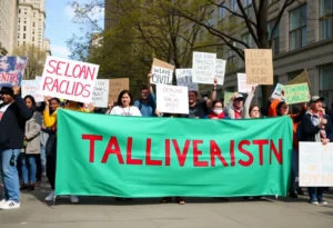 Activists holding a banner in honor of Alex Odeh at a protest