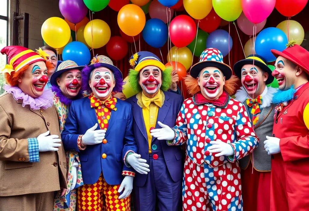 Promotional image for the American Clown documentary featuring clowns performing.