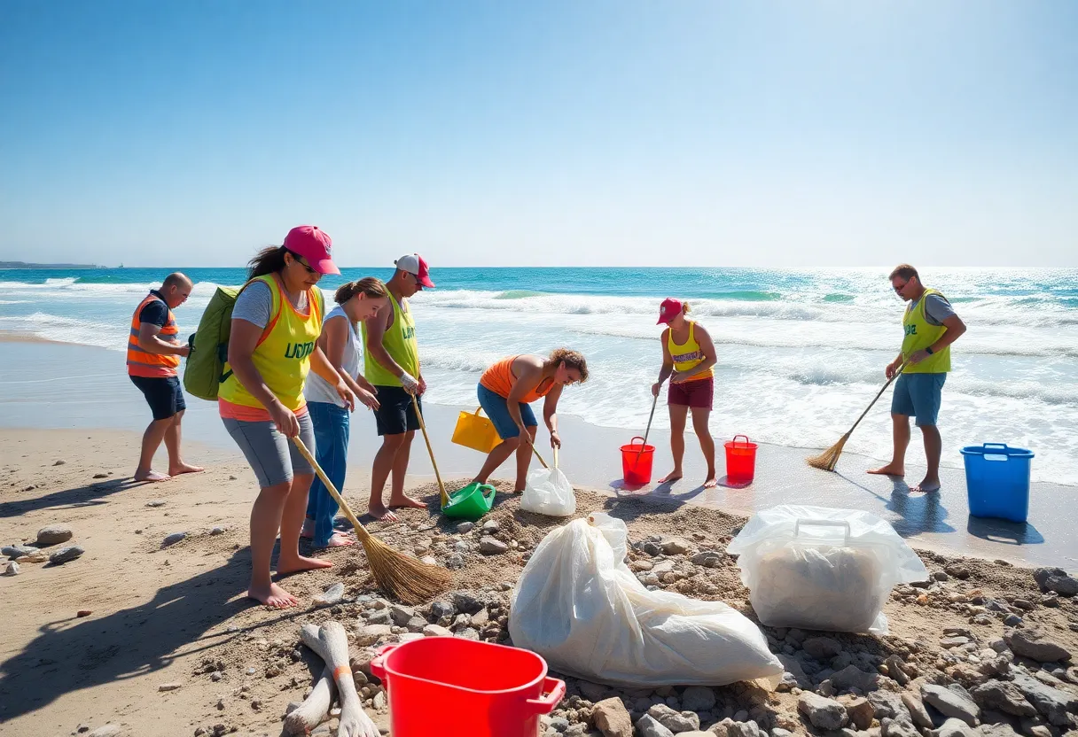 Volunteers from Johnson & Johnson MedTech cleaning the beach