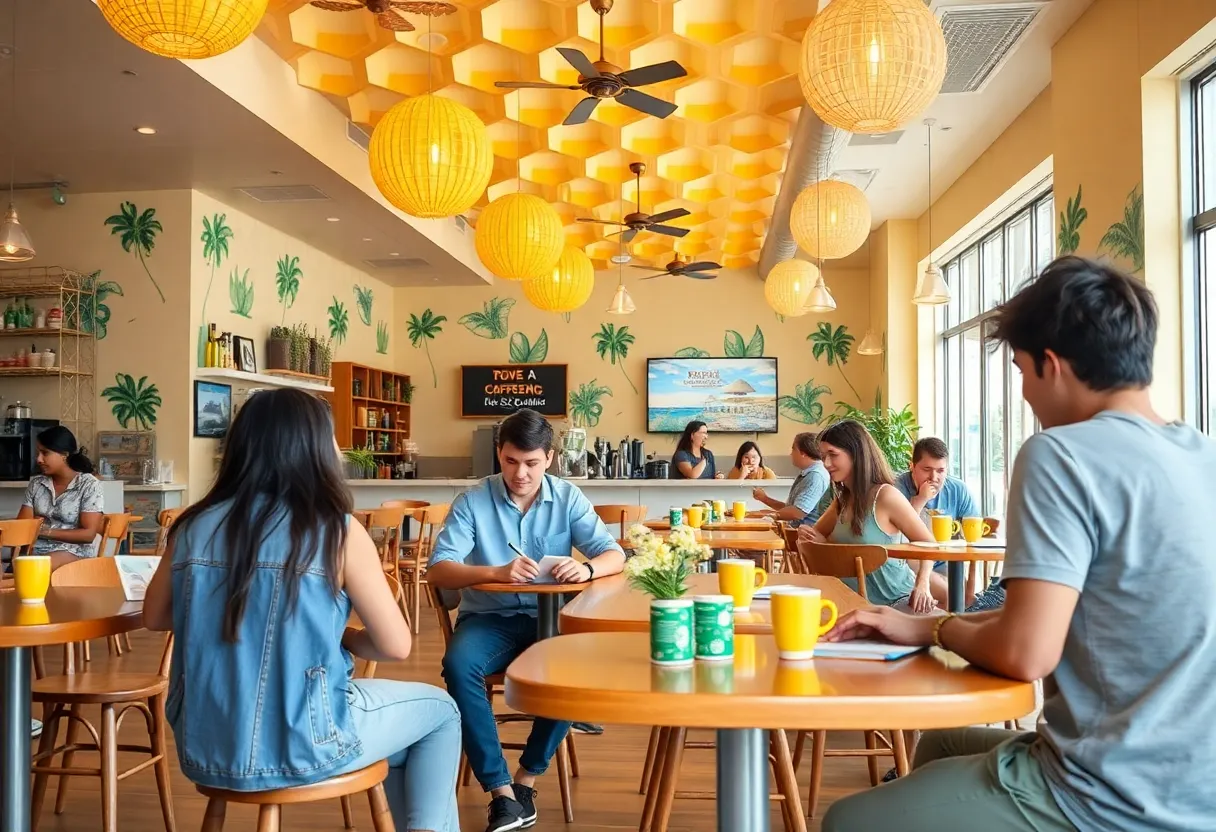 Interior of Better Buzz Coffee Shop with beach-themed decor