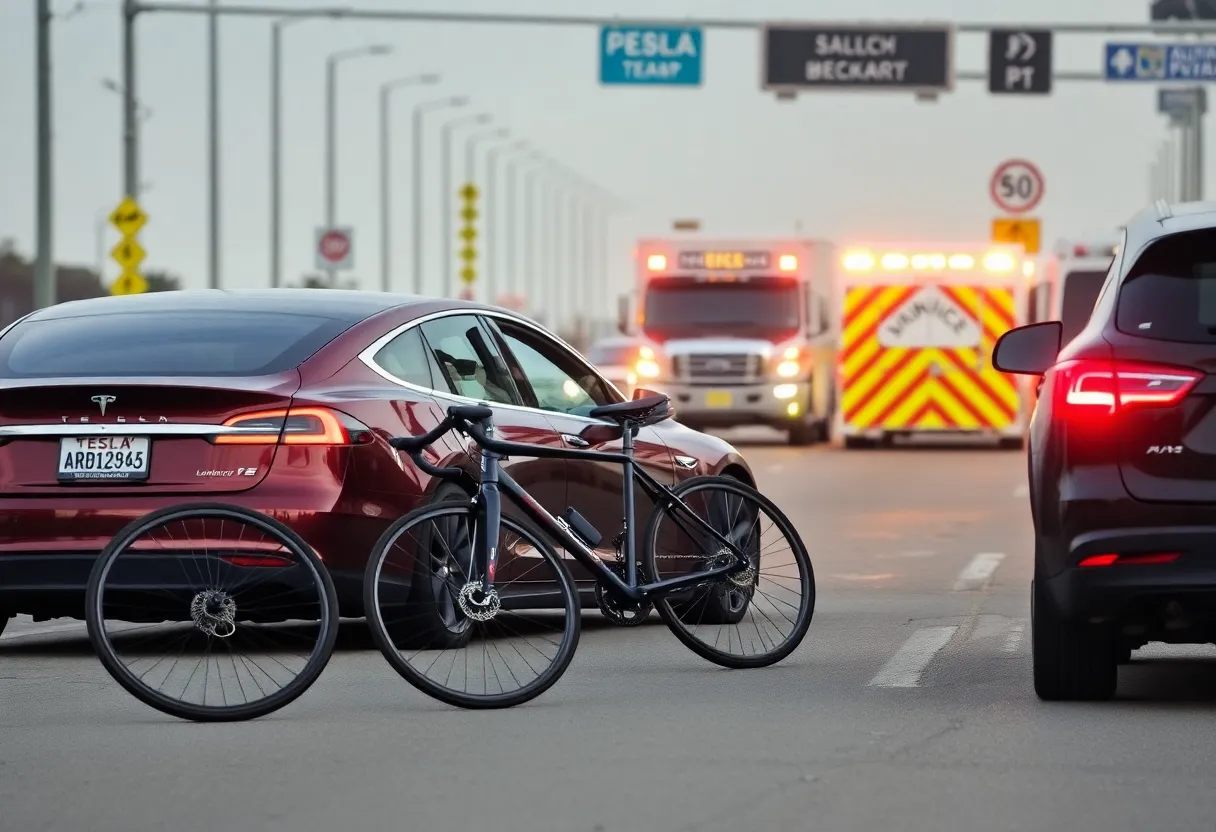 Scene of a bicycle crash involving a Tesla in Huntington Beach