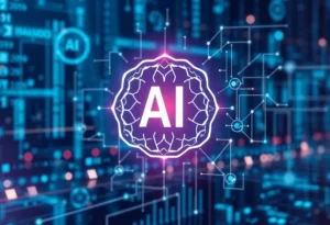Illustration representing regulation of artificial intelligence in California.